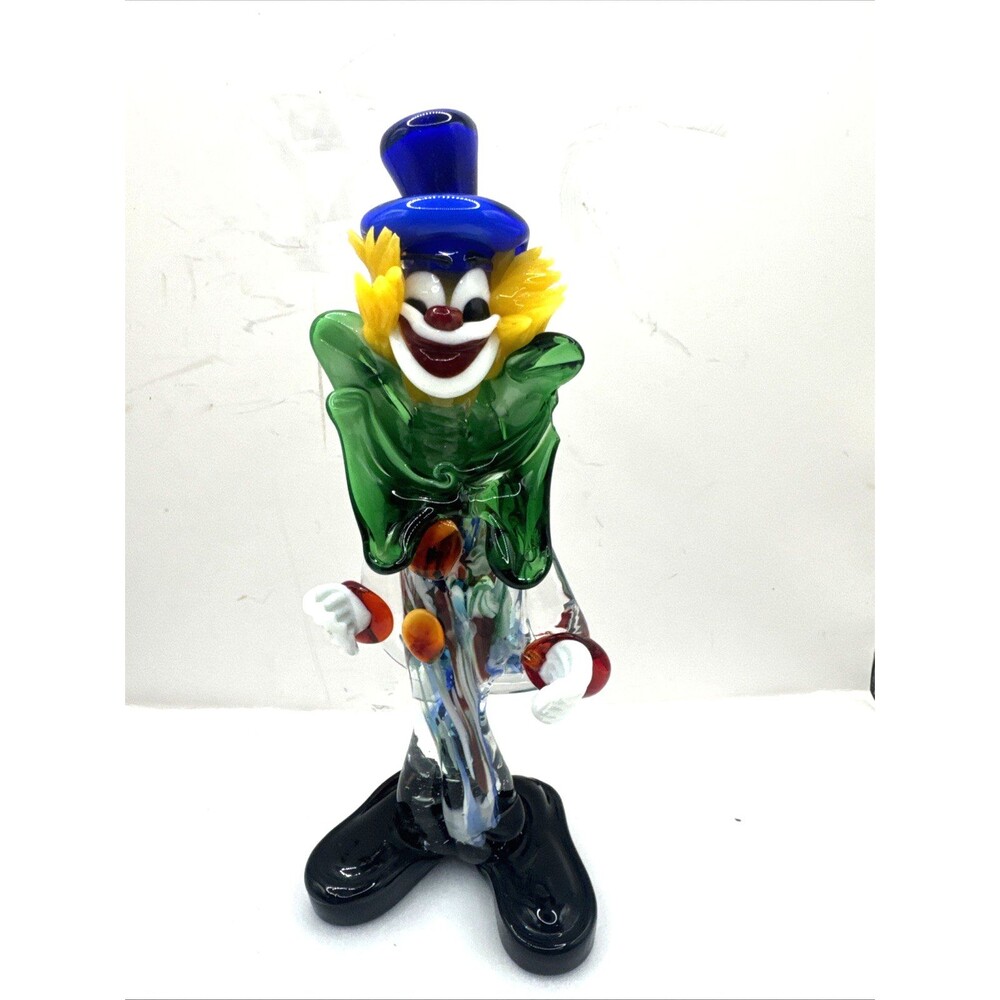Vintage Hand Blown Murano Multi-Color Confetti Glass Clown Figurine 8.25"